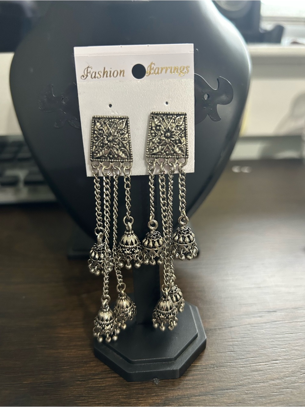 Earrings Silver-Tone Dangle Jhumka Earrings